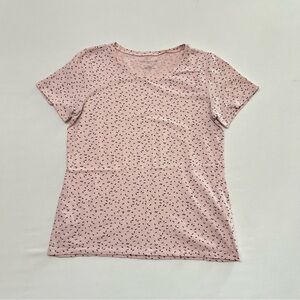 Ann Taylor Factory Tee Shirt Short Sleeve Cotton Top Pink & Black Size XS